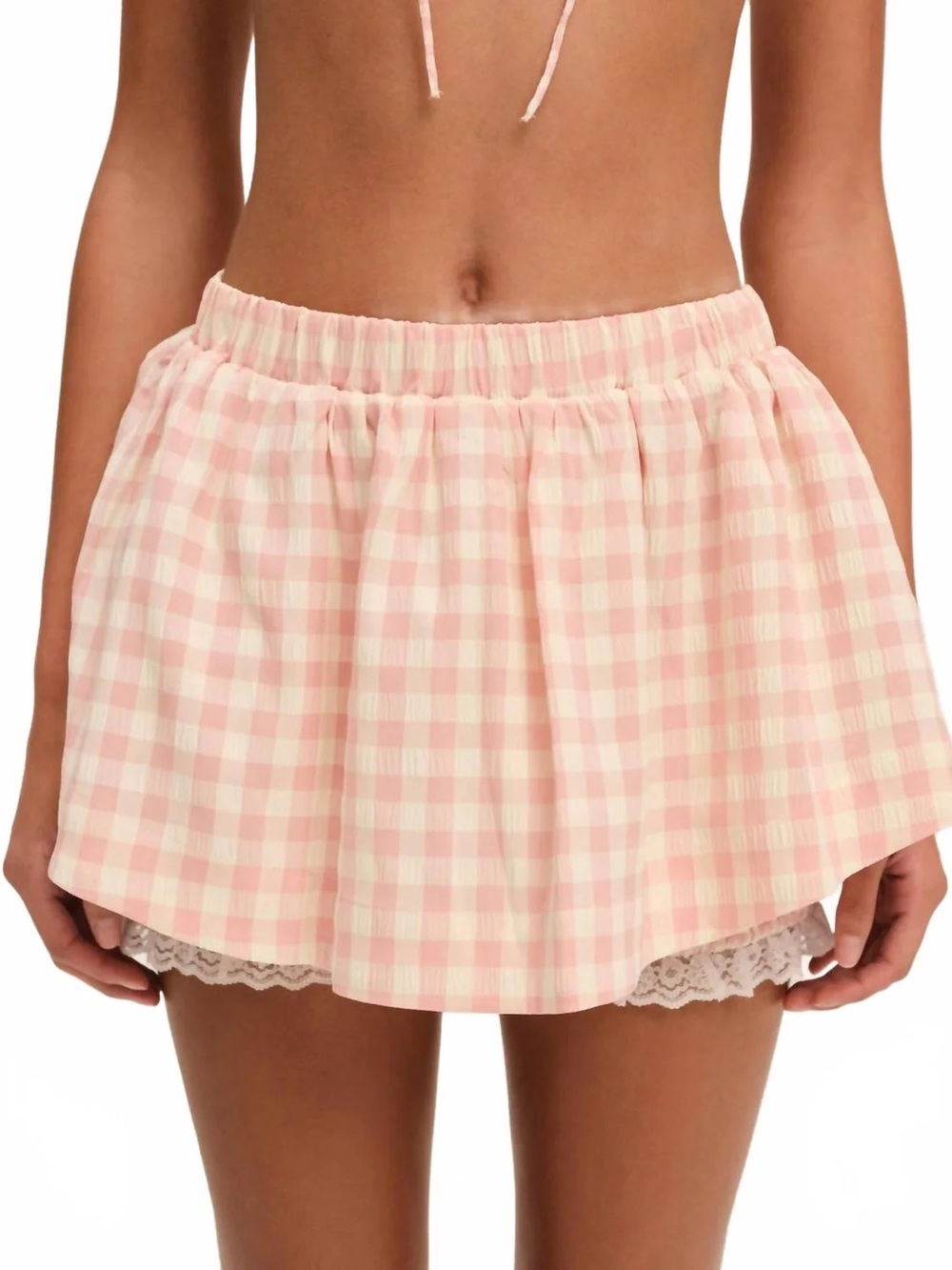 For love & Lemons Petal Gingham Skort In Peach - Small | Plaid | NWT